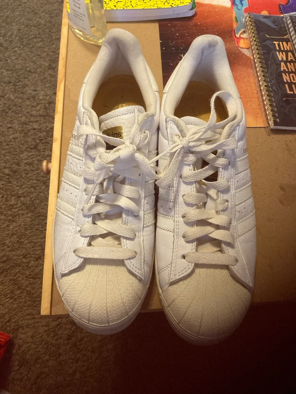 adidas White Leather Low-Top Sneakers with Shell Toe